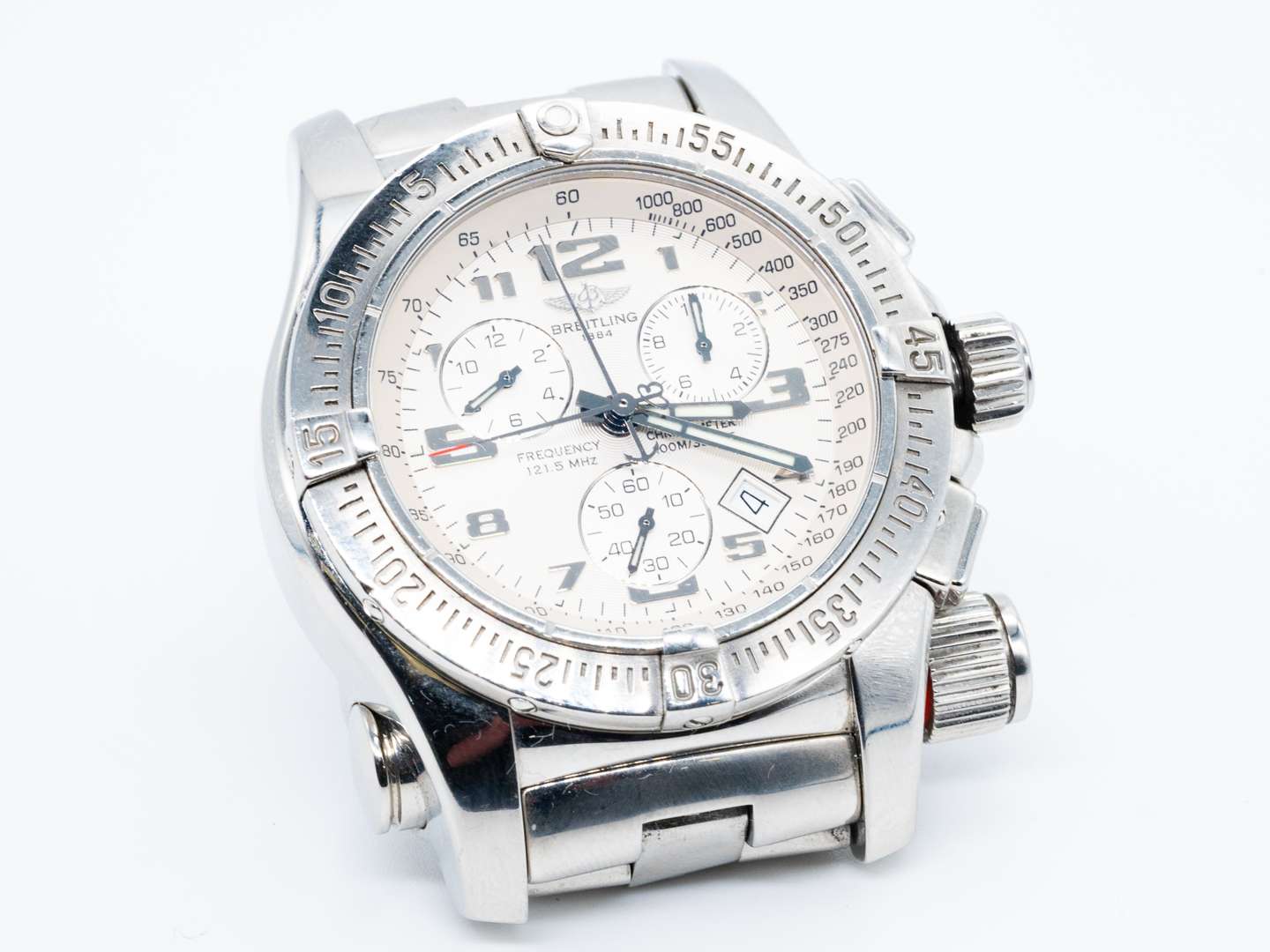 <p>BREITLING, Emergency, stainless steel, quartz, 121.5MHz, two button chronograph wristwatch.</p>