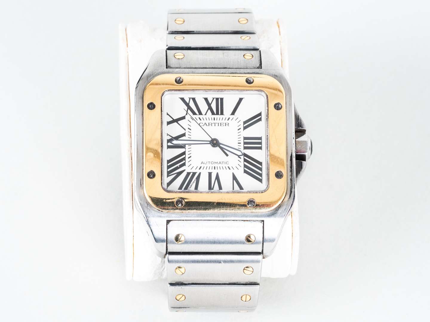 <p>CARTIER, Santos 100, XL, a stainless and steel and gold, automatic, centre seconds wristwatch</p>