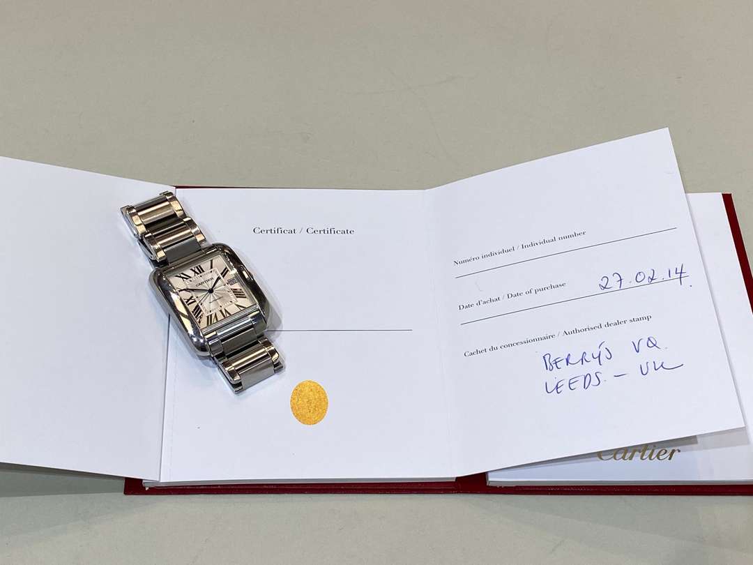 <p>CARTIER, TANK ANGLAISE, XL, a 2014, stainless steel, automatic, centre seconds, calendar wristwatch.</p>