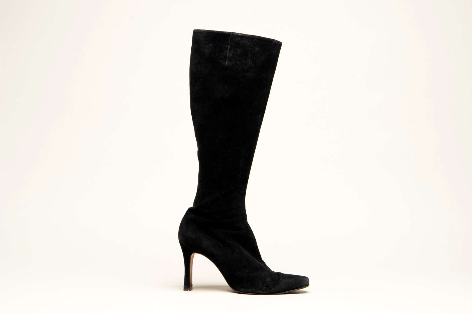 <p>JIMMY CHOO, a pair of knee high, brushed black suede high heel boots</p>