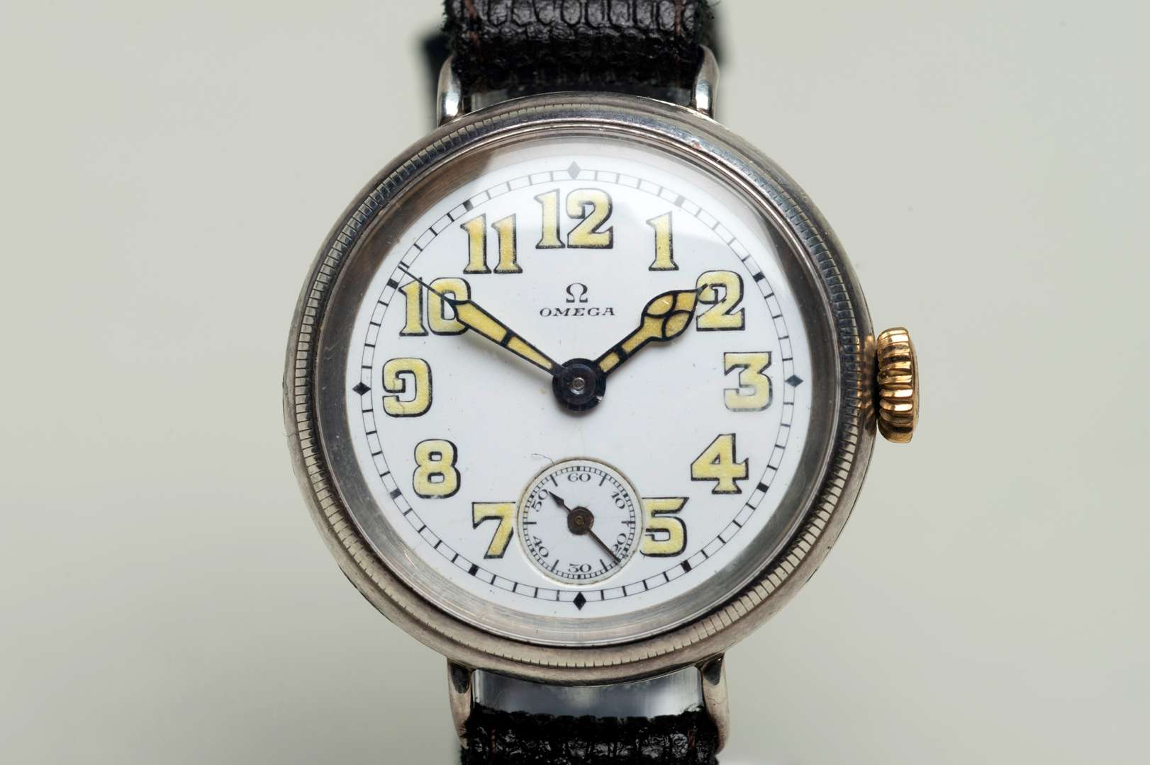 <p>OMEGA, an early 20th century silver cased wristwatch</p>