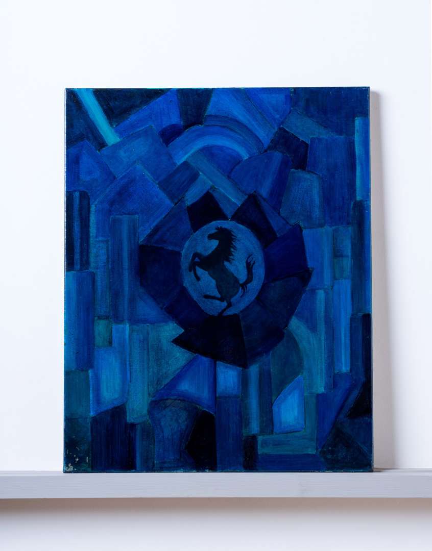 <p>An Original Painting By Chris Rea - Cavallino Rampante Blu on abstract field</p>