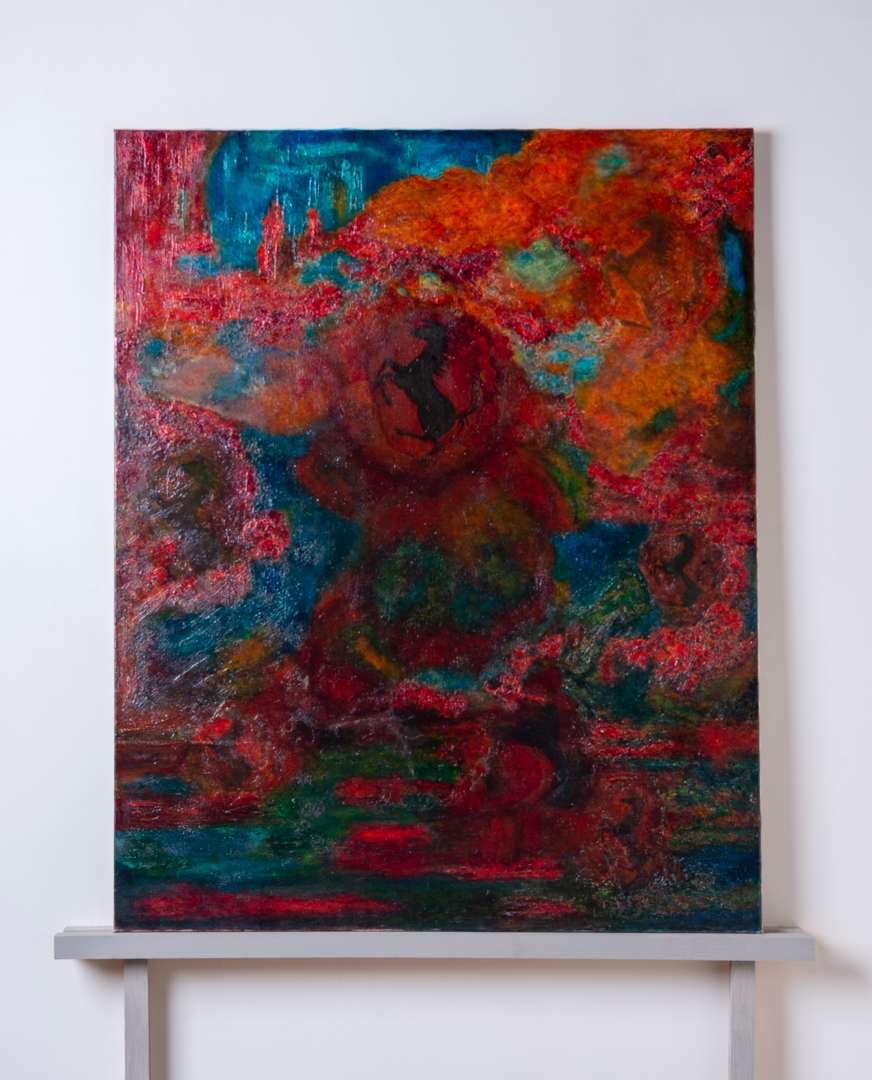 <p>An Original Painting By Chris Rea - Cavallino Rampante on abstract detail</p>