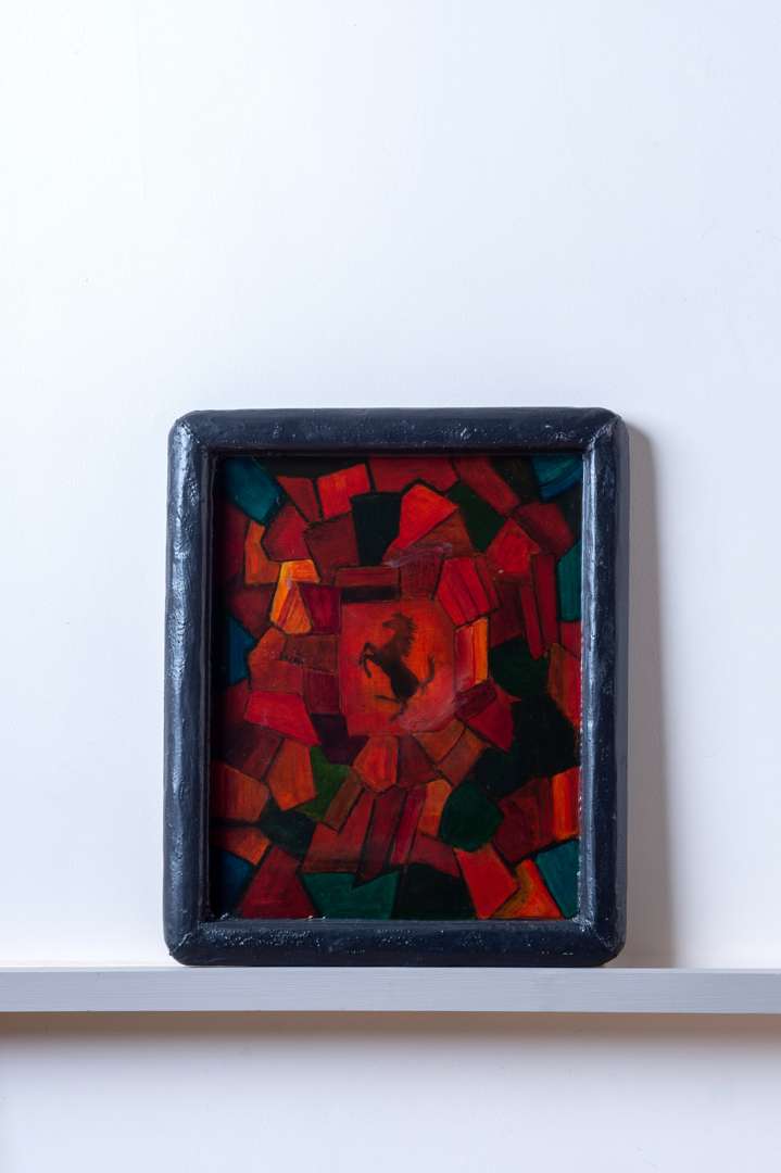 <p>An Original Painting By Chris Rea - Cavallino Rampante on abstract field</p>