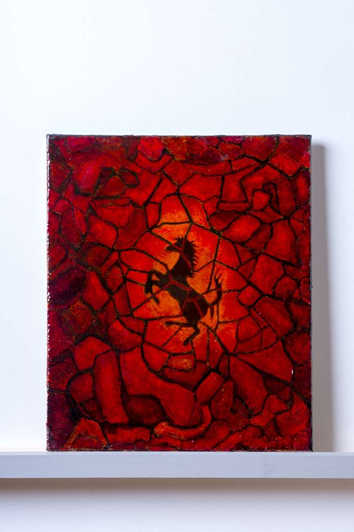 <p>An Original Painting By Chris Rea - Cavallino Rampante with mosaic</p>