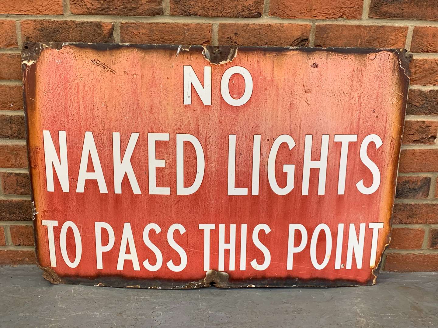 <p>Original Enamel “No Naked Lights To Pass This Point” Sign</p>