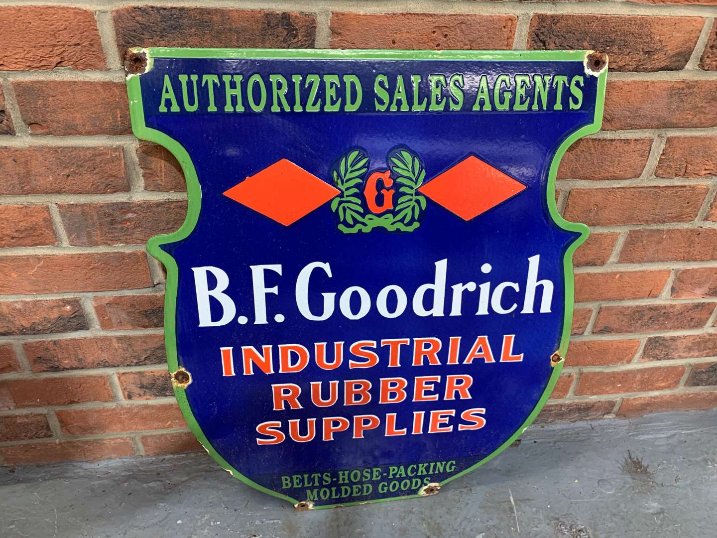 <p>Enamel BF Goodrich Industrial Rubber Supplies Sign</p>