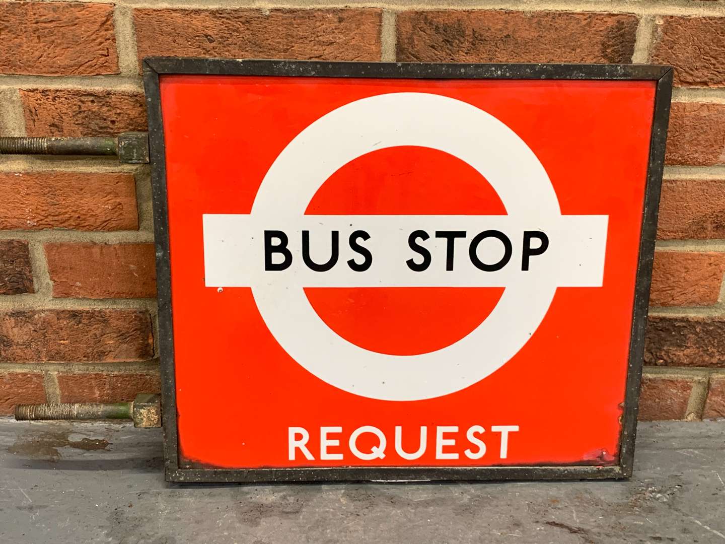 <p>Enamel Framed Double Sided Bus Stop Sign</p>