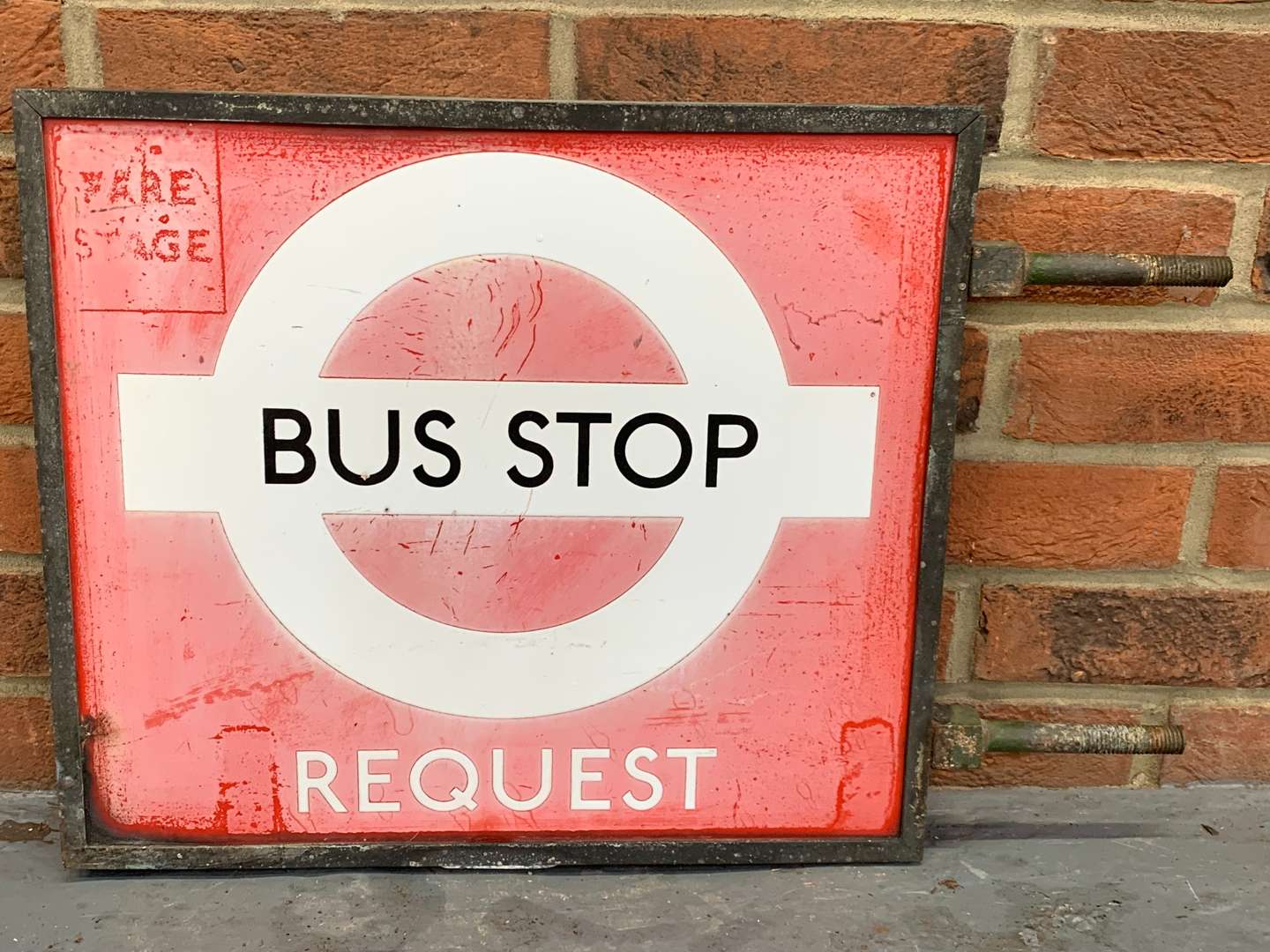 <p>Enamel Framed Double Sided Bus Stop Sign</p>