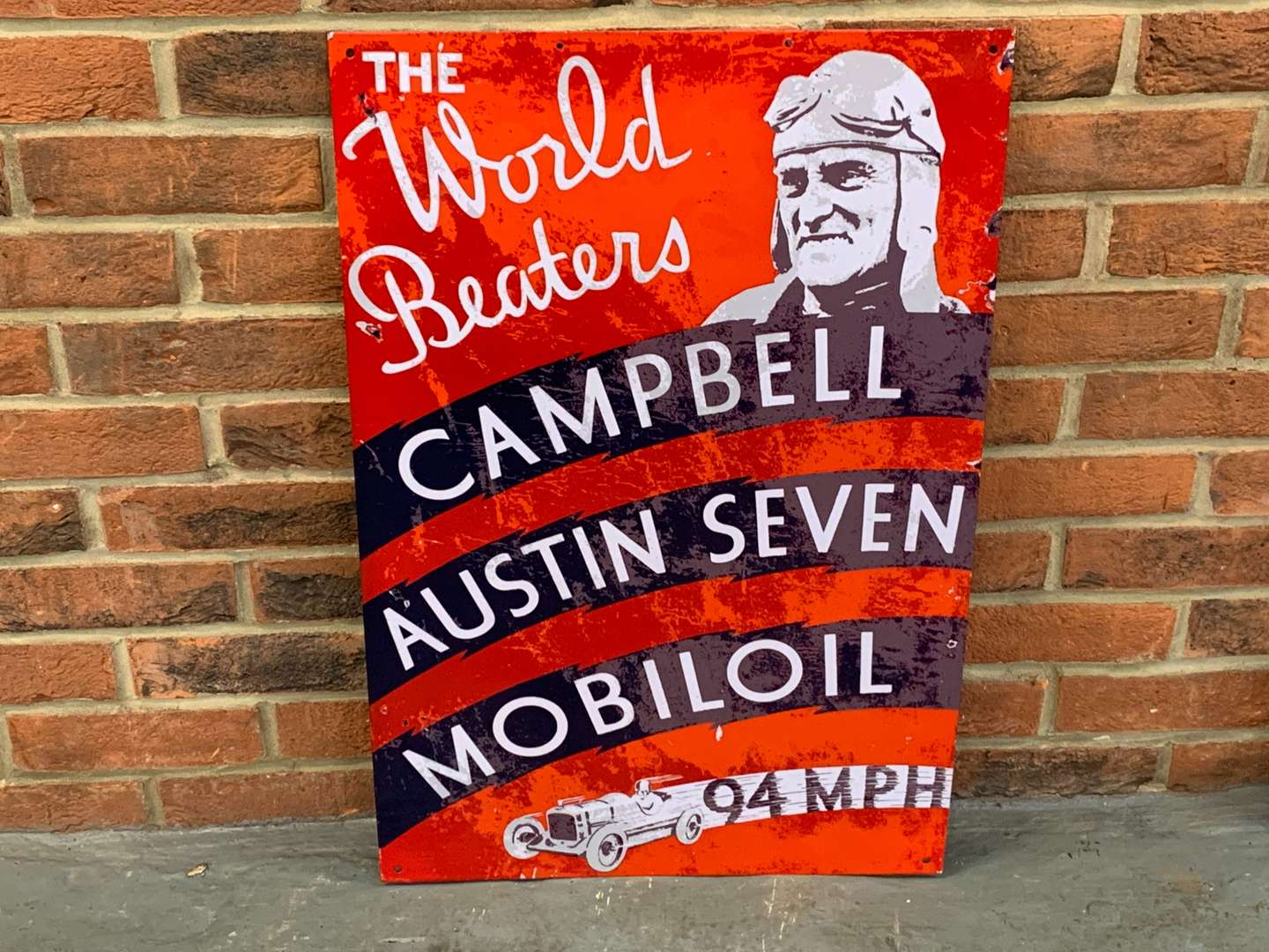 <p>Enamel Campbell Austin Seven Mobiloil Sign</p>
