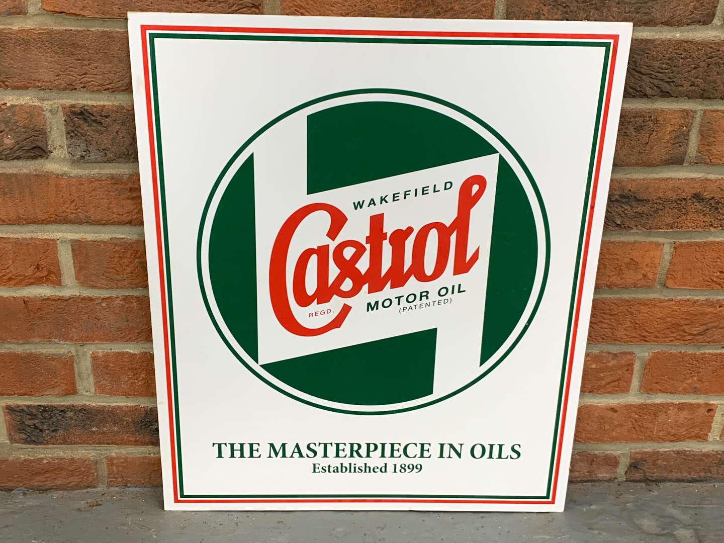<p>Castrol Wakefield “The masterpiece in Oils” Sign on Fibreboard</p>