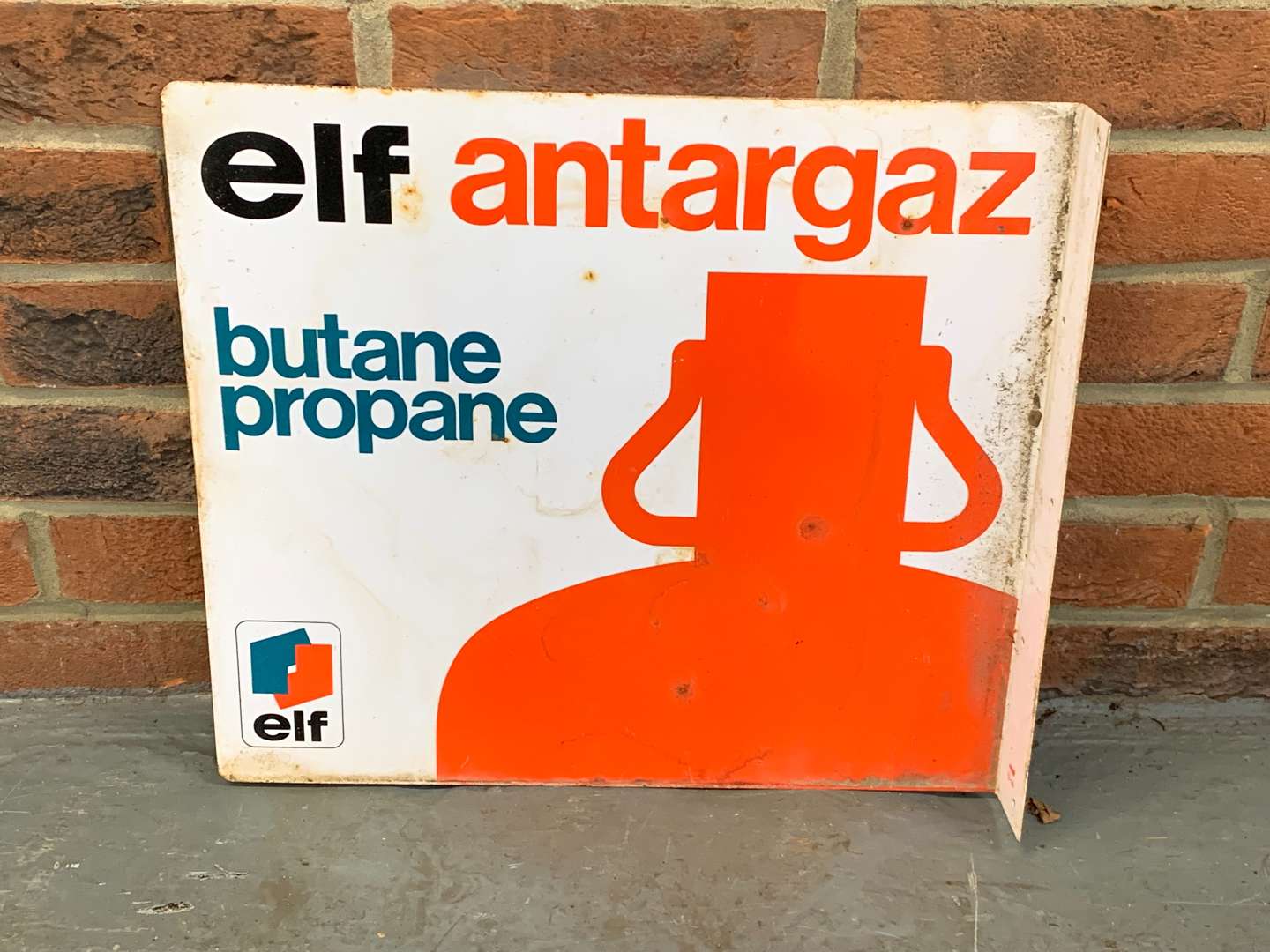 <p>Metal ELF Antargaz Flanged Sign</p>