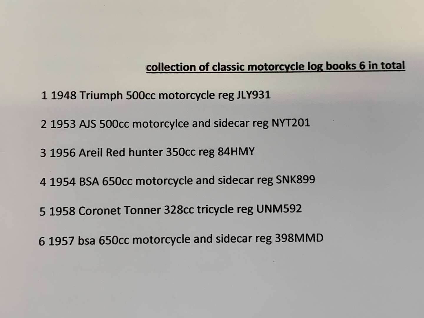 <p>Six Classic Motorcycle Buff Log Books</p>