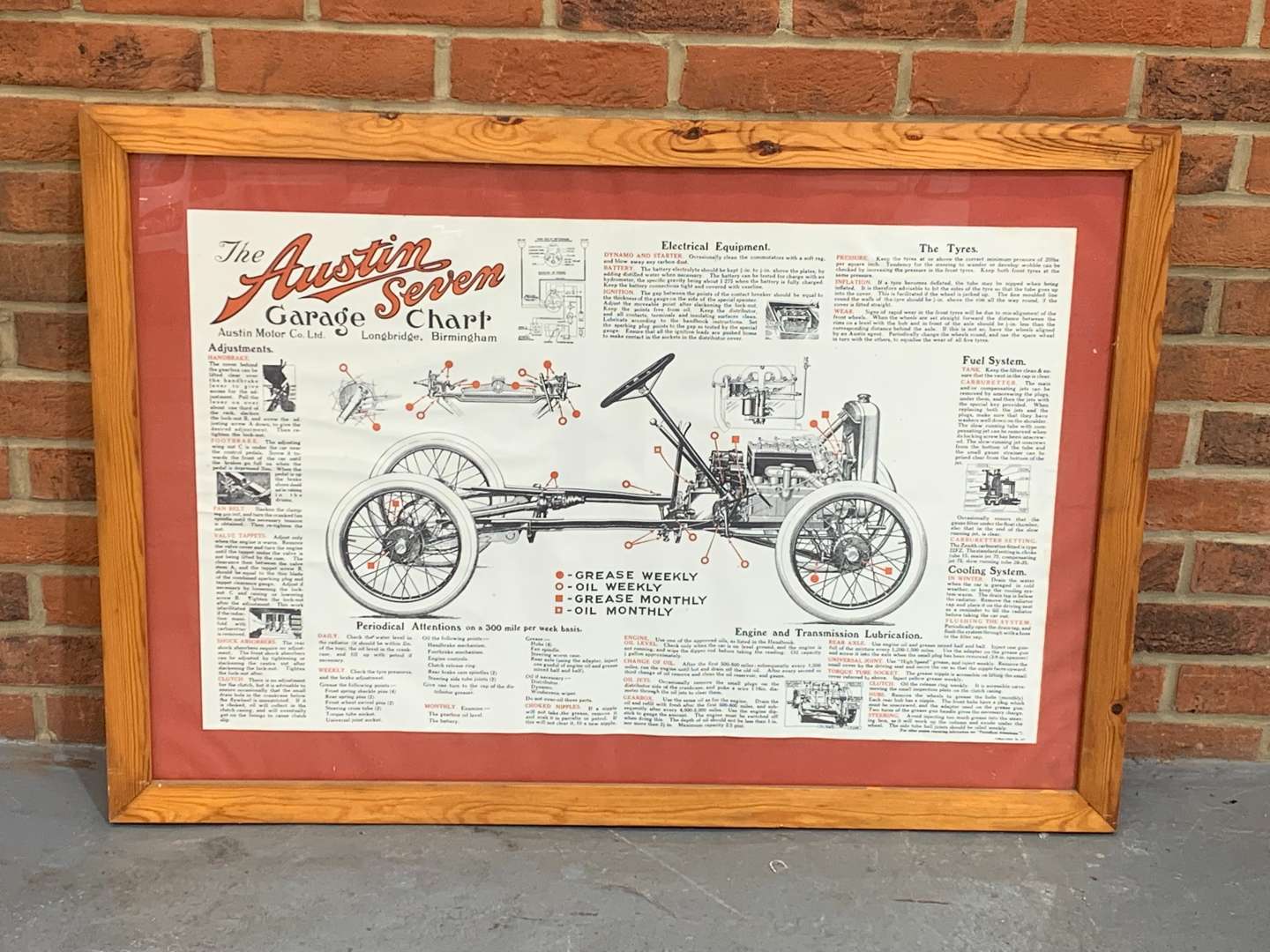 <p>Framed Austin Seven Garage Chart&nbsp;</p>