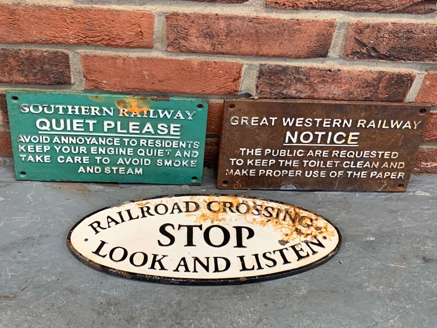 <p>Three Cast Iron Railway Signs</p>