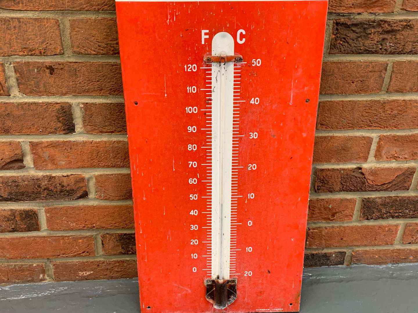 <p>Enamel “Fit Fisk Tyres” Thermometer Sign</p>