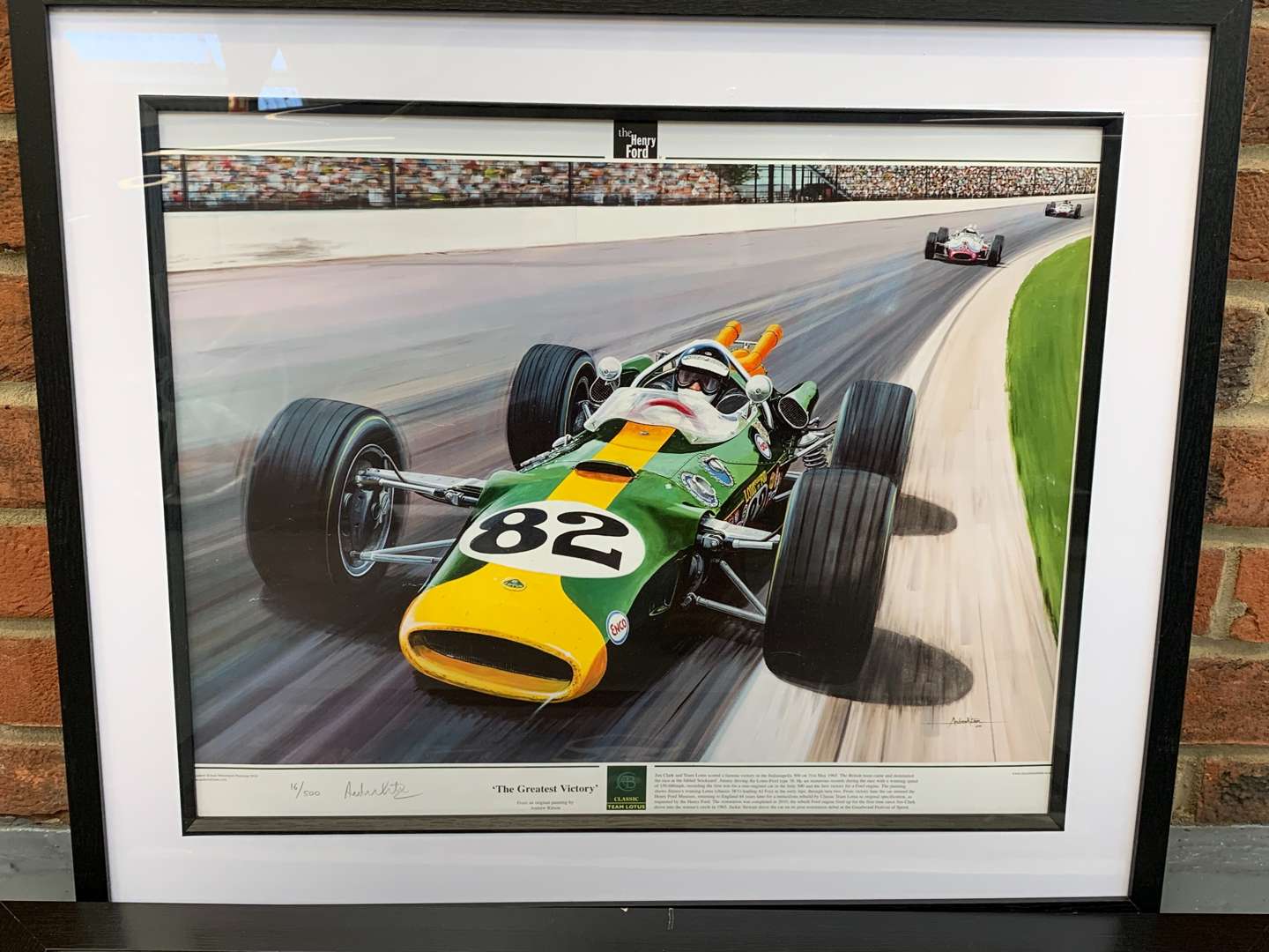 <p>Two Framed Prints, “Jim Clark A Life at Team Lotus” and “The Greatest Victory” (Both Signed)</p>