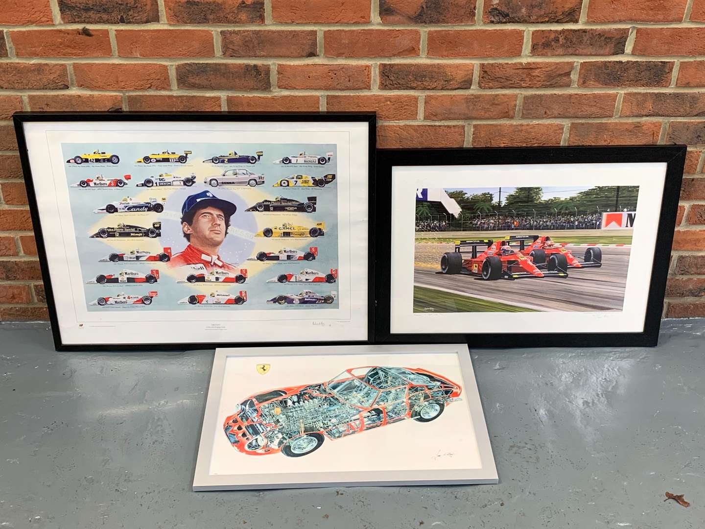 <p>Three Framed Prints, Senna “Driven” 1990 Mexican Grand Prix and Ferrari Print</p>