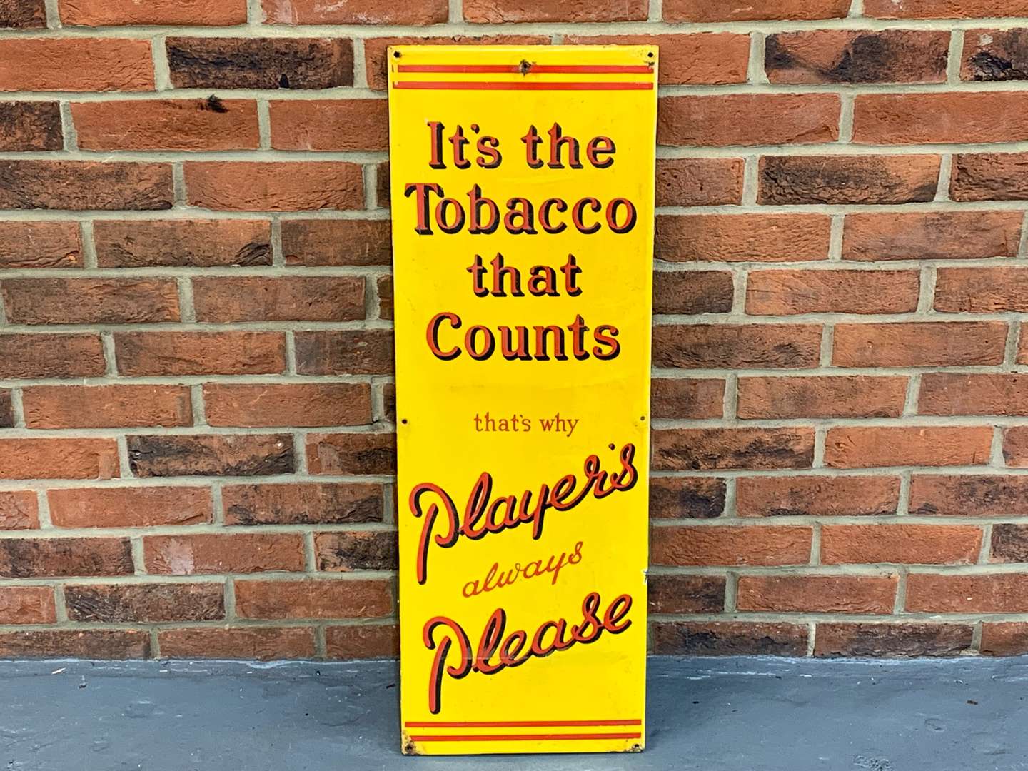 <p>Enamel Players Please “Its The Tobacco That Counts” Sign</p>