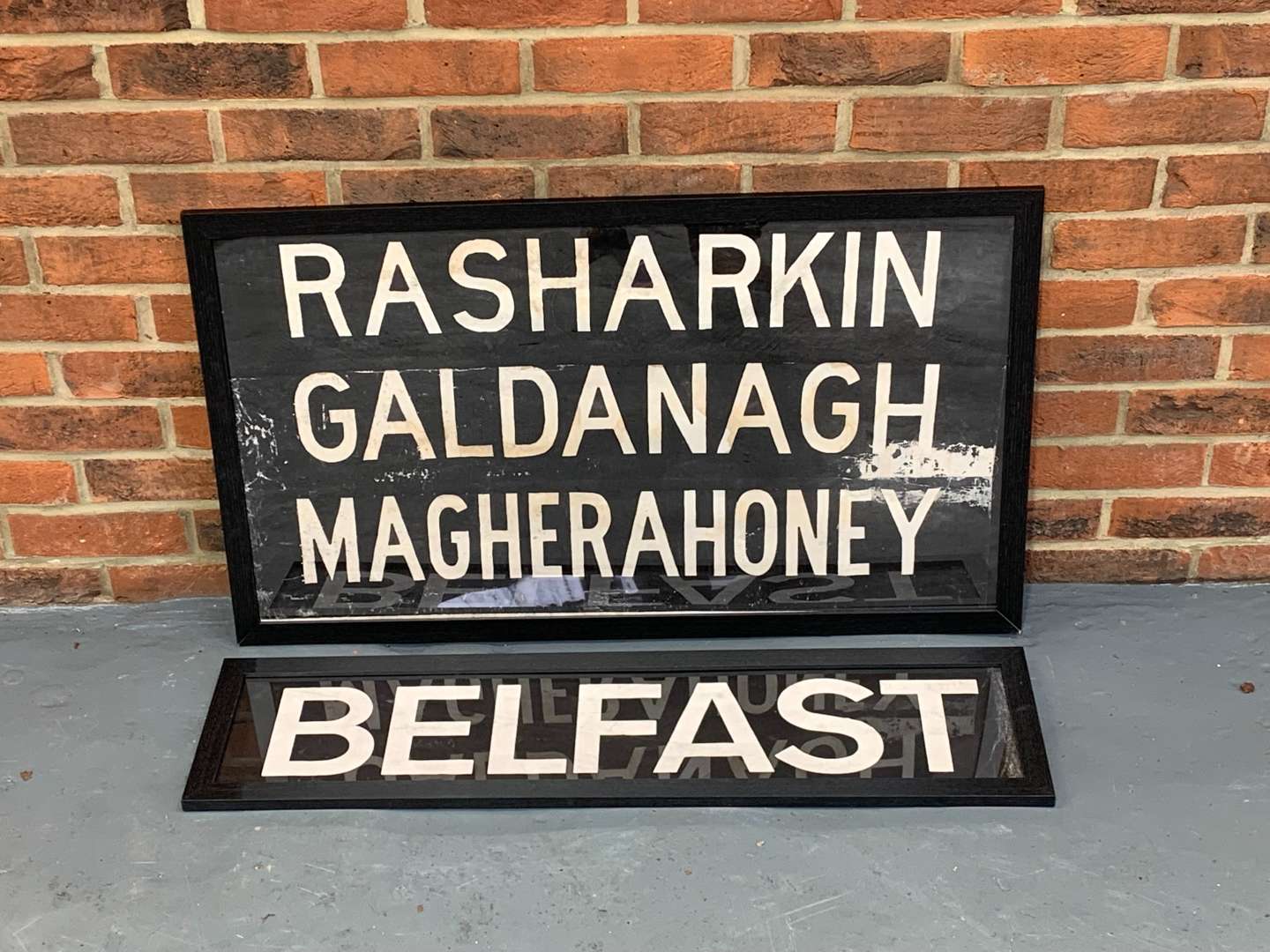 <p>Two Framed Northern Ireland Bus Destination Blinds</p>