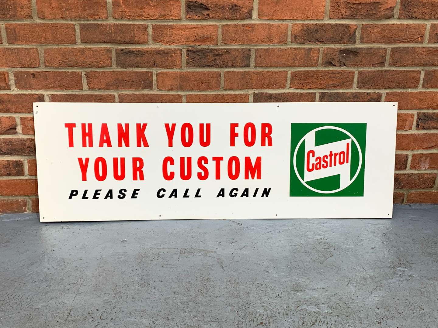 <p>&nbsp;An Original Aluminium Castrol “ Thank you For Your Custom” Sign By Cowling</p>