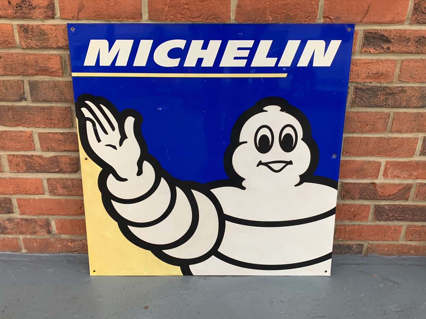 <p>An Original Aluminium Michelin Waving Man Sign</p>
