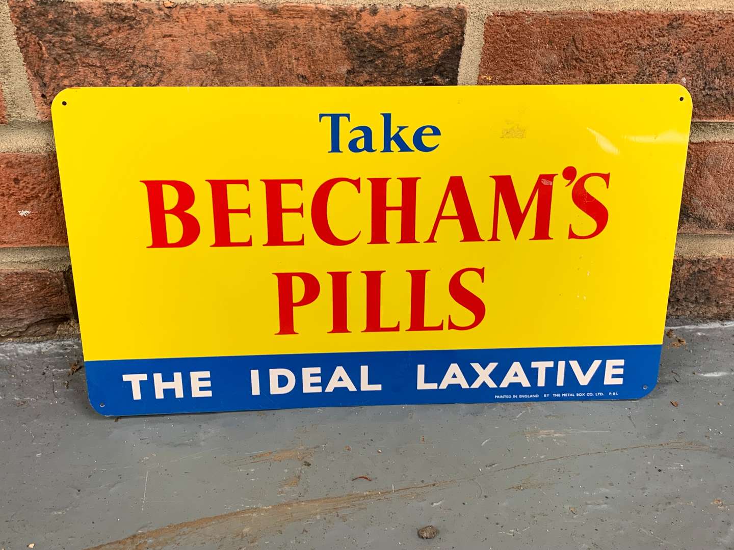 <p>Aluminium “Take Beechams Pills” Sign</p>