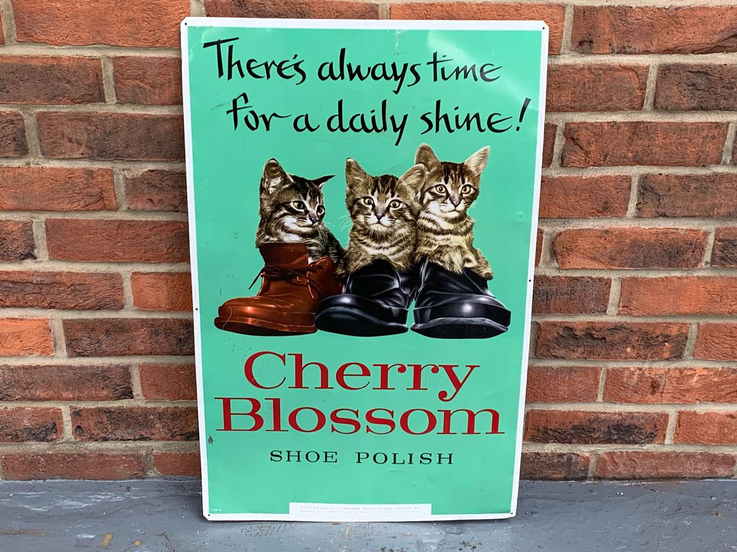 <p>original Tin Cherry Blossom Shoe Polish Sign</p>