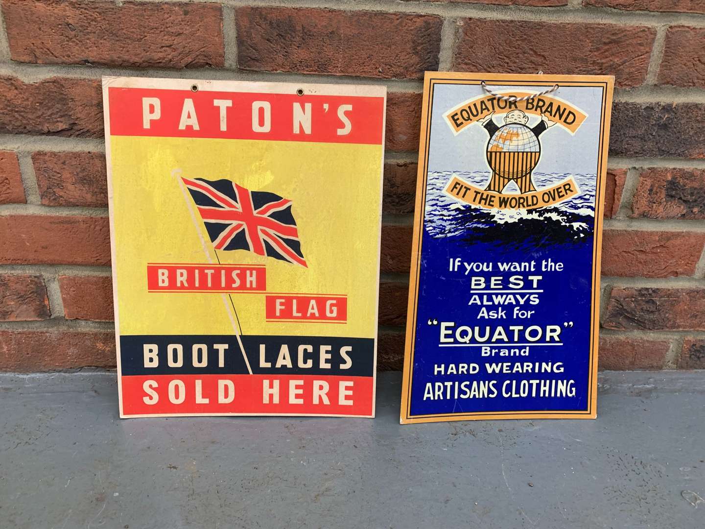 <p>Paton Boot Laces and Equator Clothing Signs on Board (2)</p>