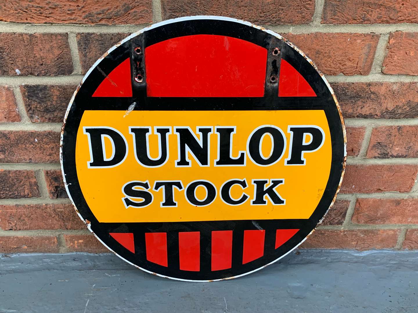 <p>Original Enamel Circular Dunlop Stock Sign. Double Sided</p>