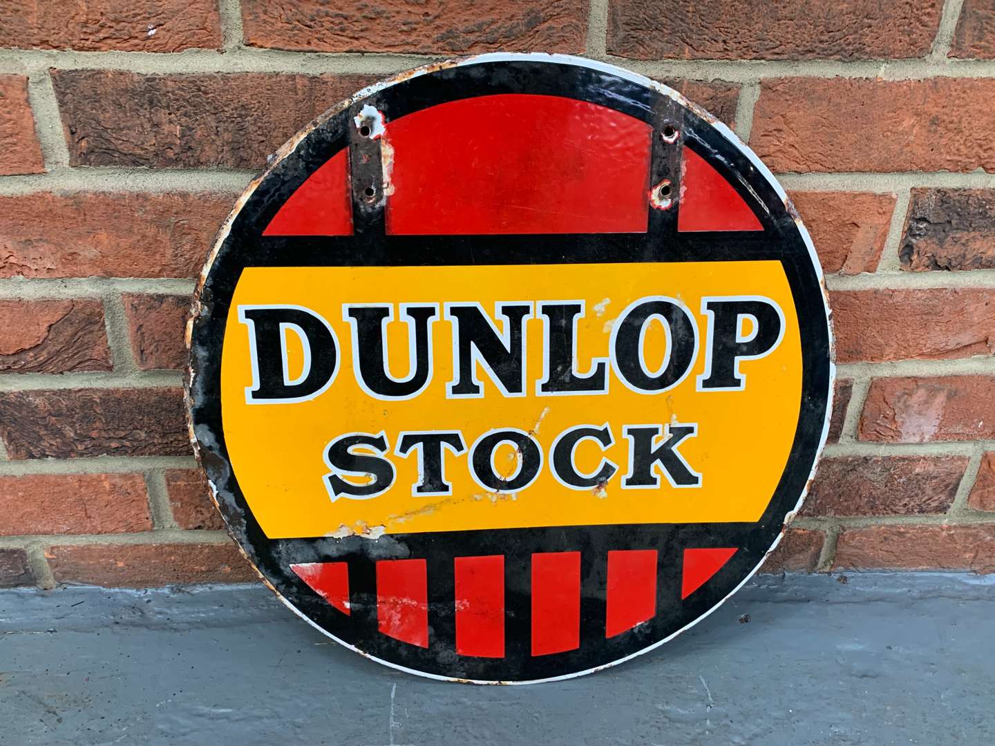 <p>Original Enamel Circular Dunlop Stock Sign. Double Sided</p>