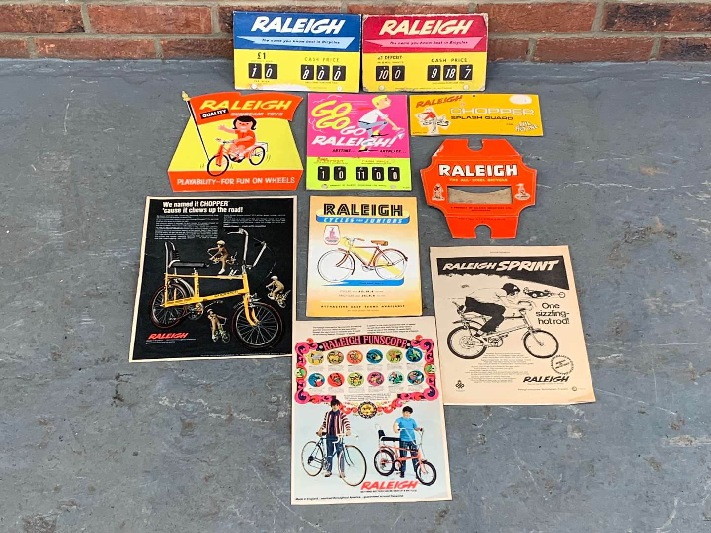 <p>Original Raleigh Bicycle Shop Point of Sale Advertising Signs</p>