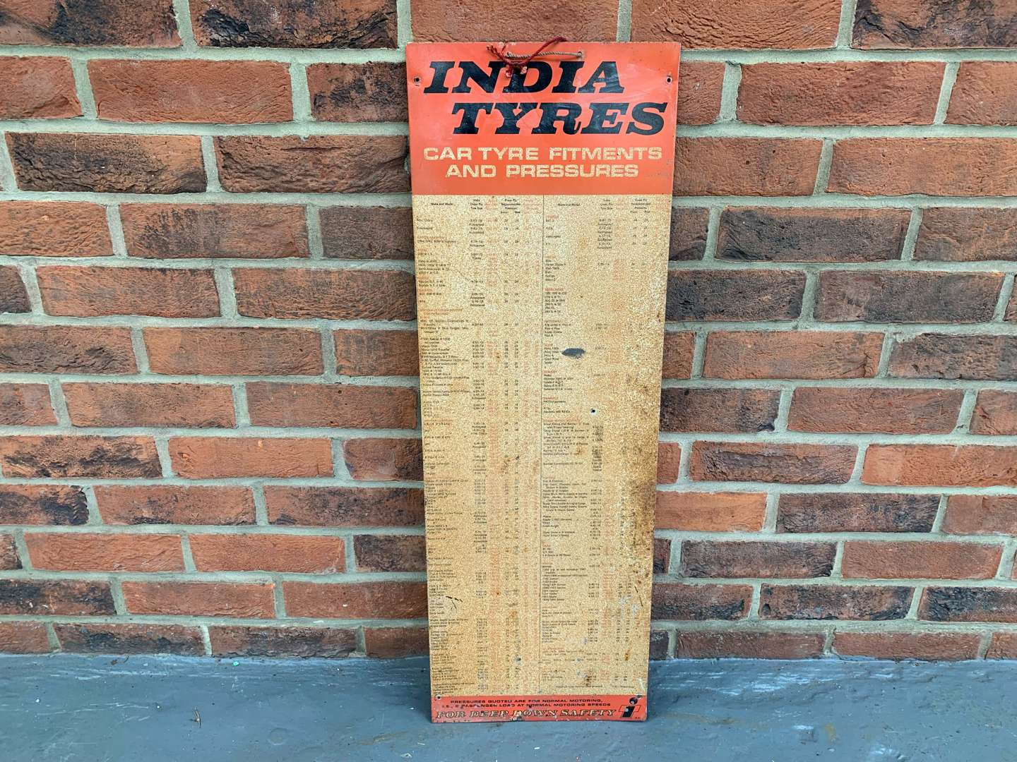 <p>Original Tin India Tyres Pressure Chart</p>
