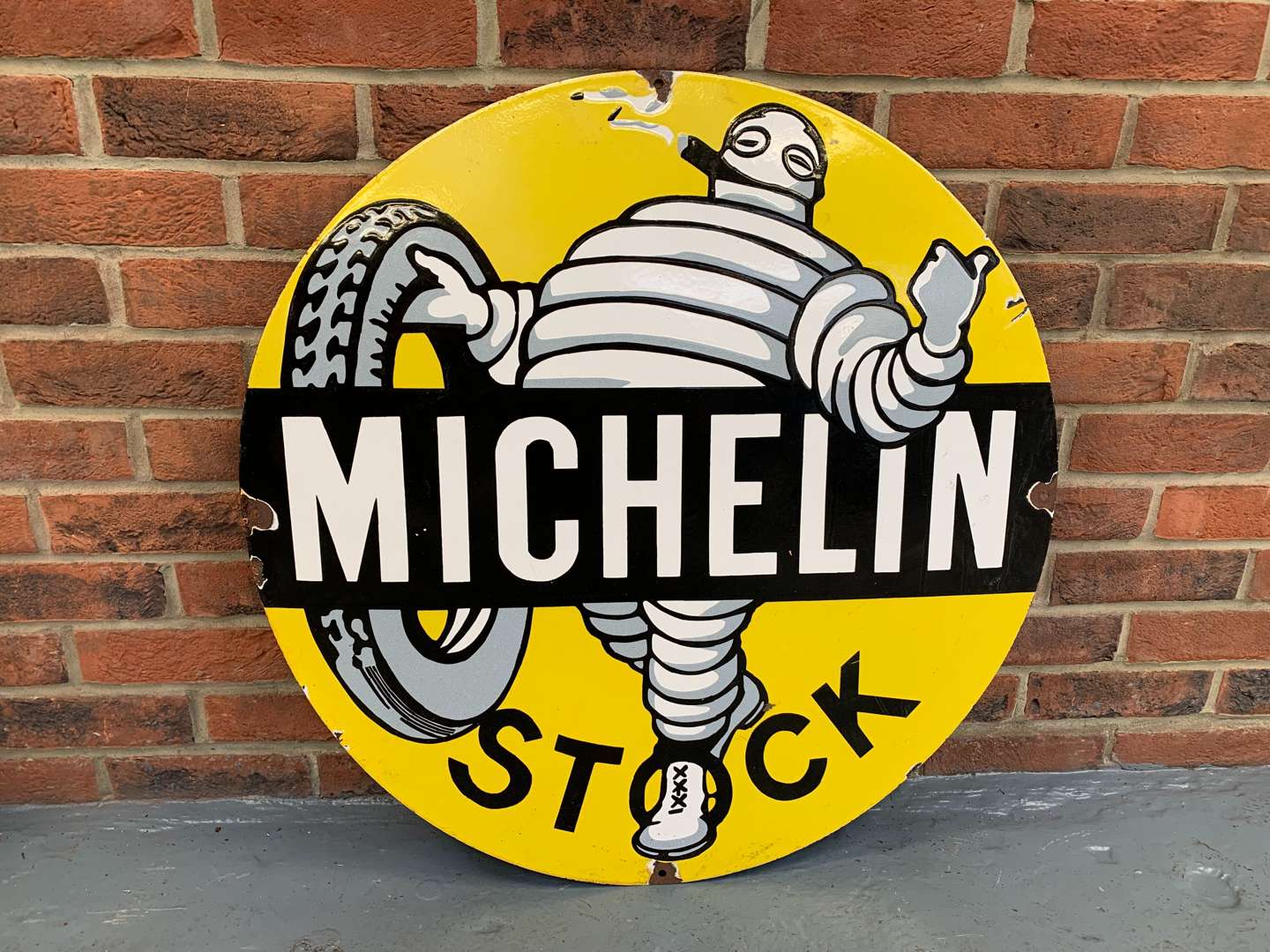 <p>Enamel Circular Michelin Stock Sign</p>