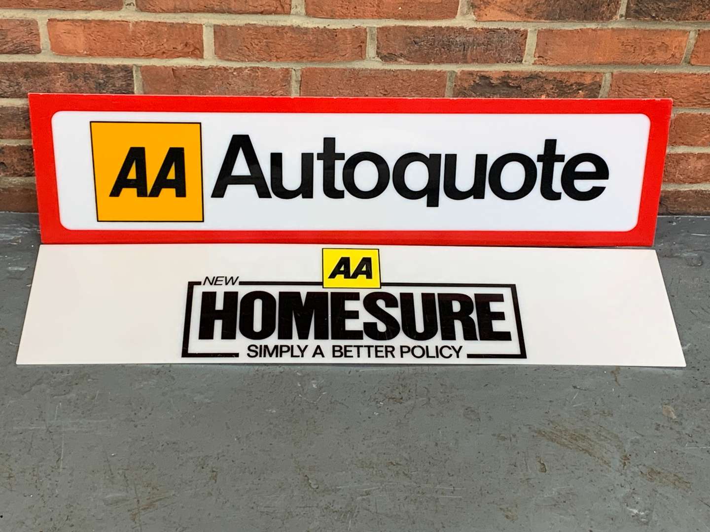 <p>Two Perspex AA Insurance Signs&nbsp;</p>