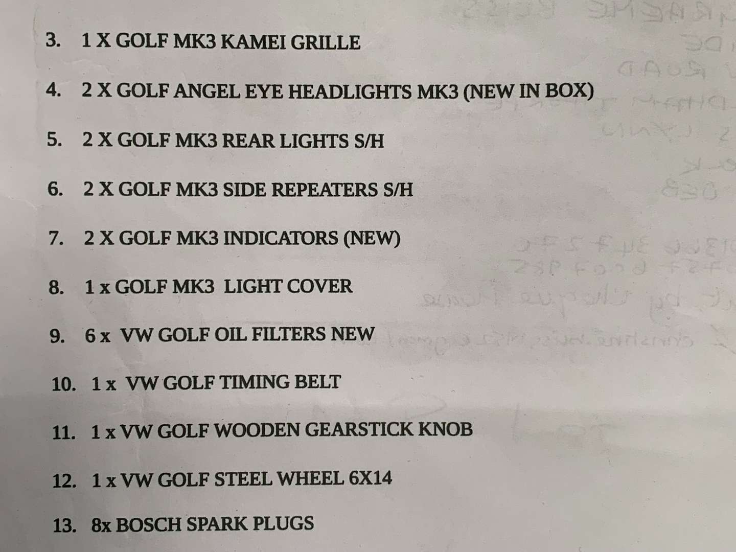 <p>Quantity MkIII Golf Spares</p>