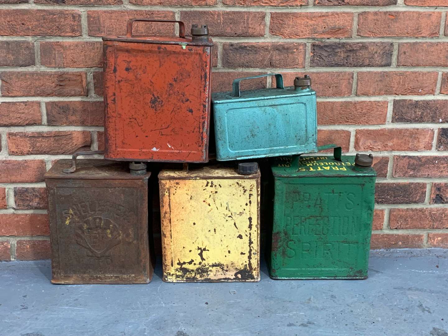 <p>Four Vintage Two Gallon Fuel Cans and One Other</p>