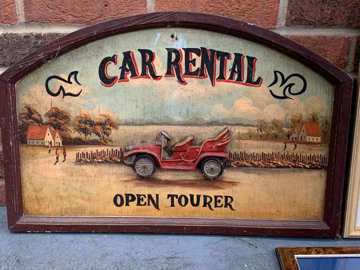 <p>Wooden Car Rental Sign, Bob Farndon Print and One Other (3)</p>