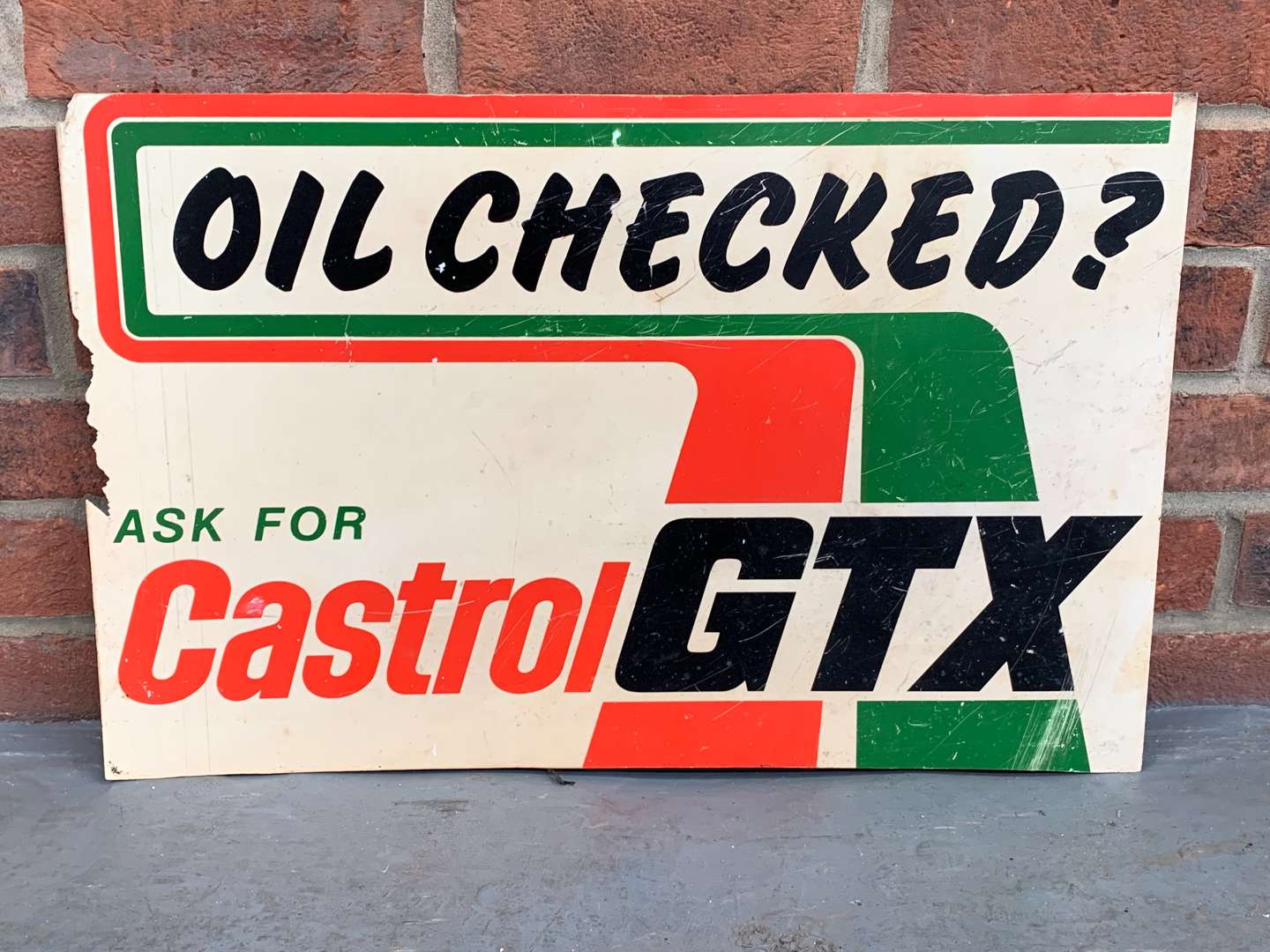 <p>Plastic “Oil Checked ” Ask For Castrol GTX Sign a/f</p>