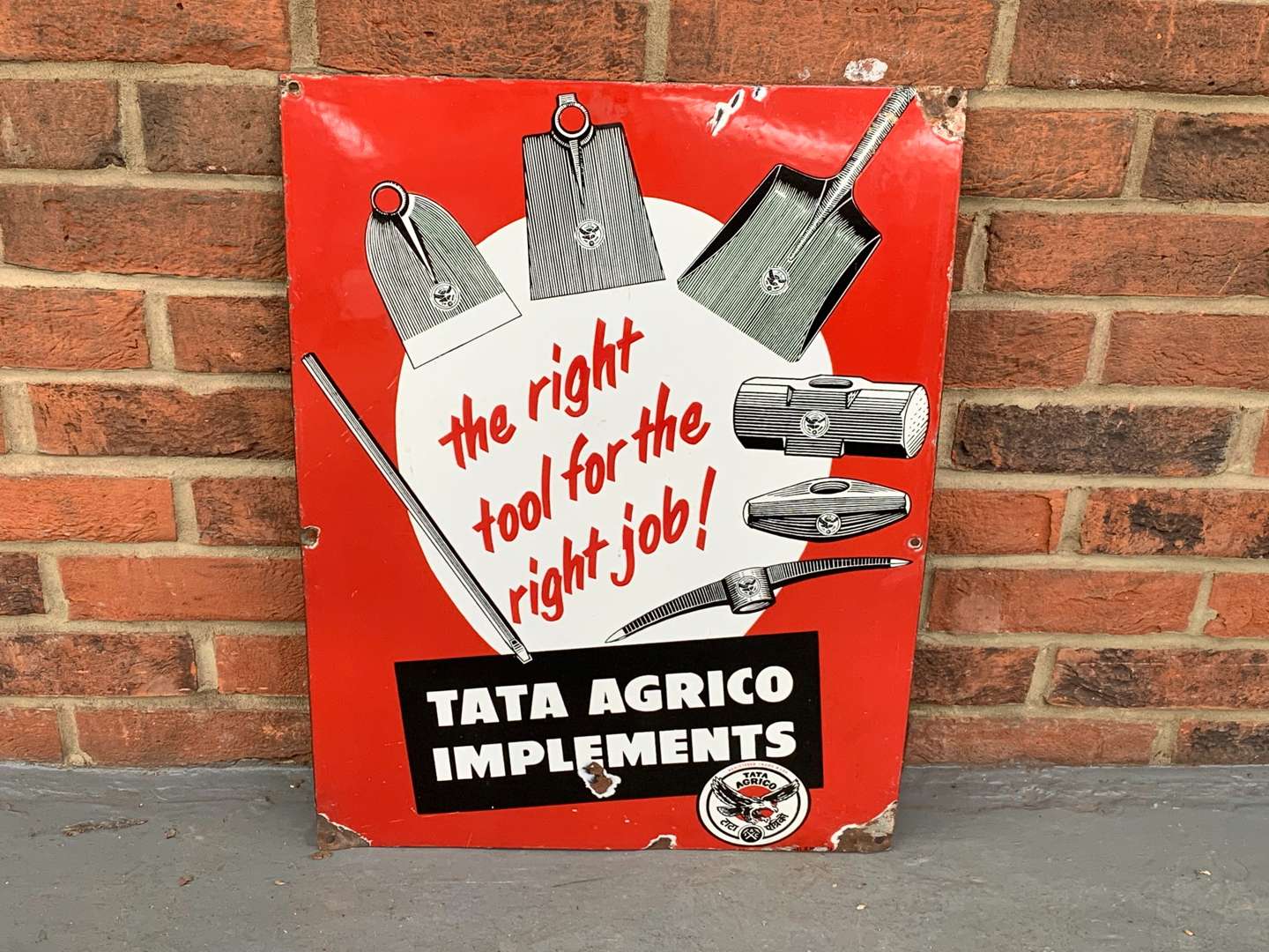 <p>Enamel Tata Agrico Implements Sign</p>