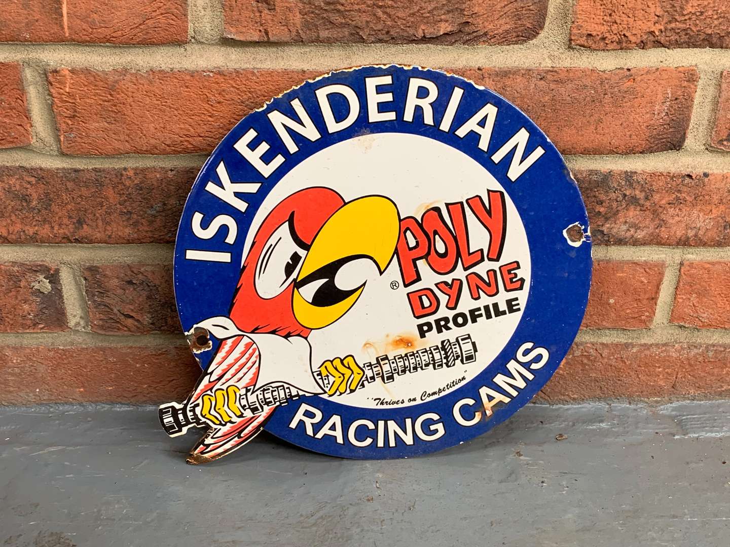 <p>Enamel Iskenderian Racing Cams Sign</p>