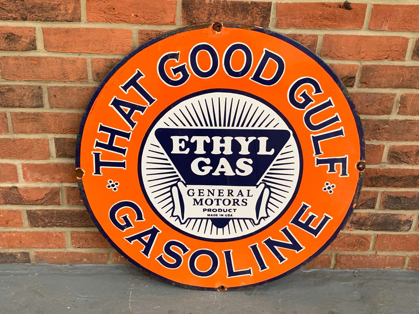 <p>Enamel “That Good Gulf" Gasoline Sign</p>