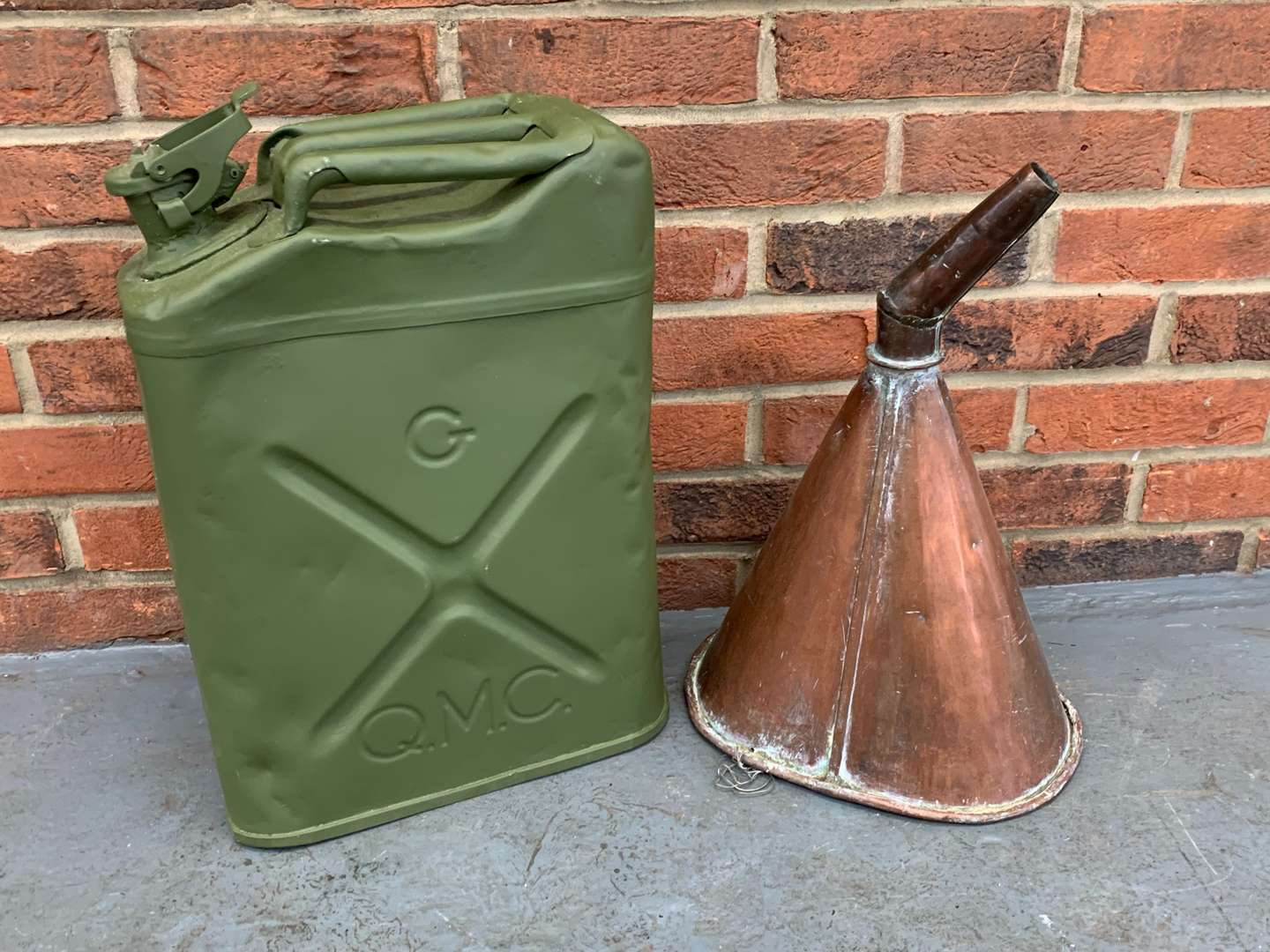 <p>1942 Dated US Jerry Can and Heavy Brass Funnel (2)</p>