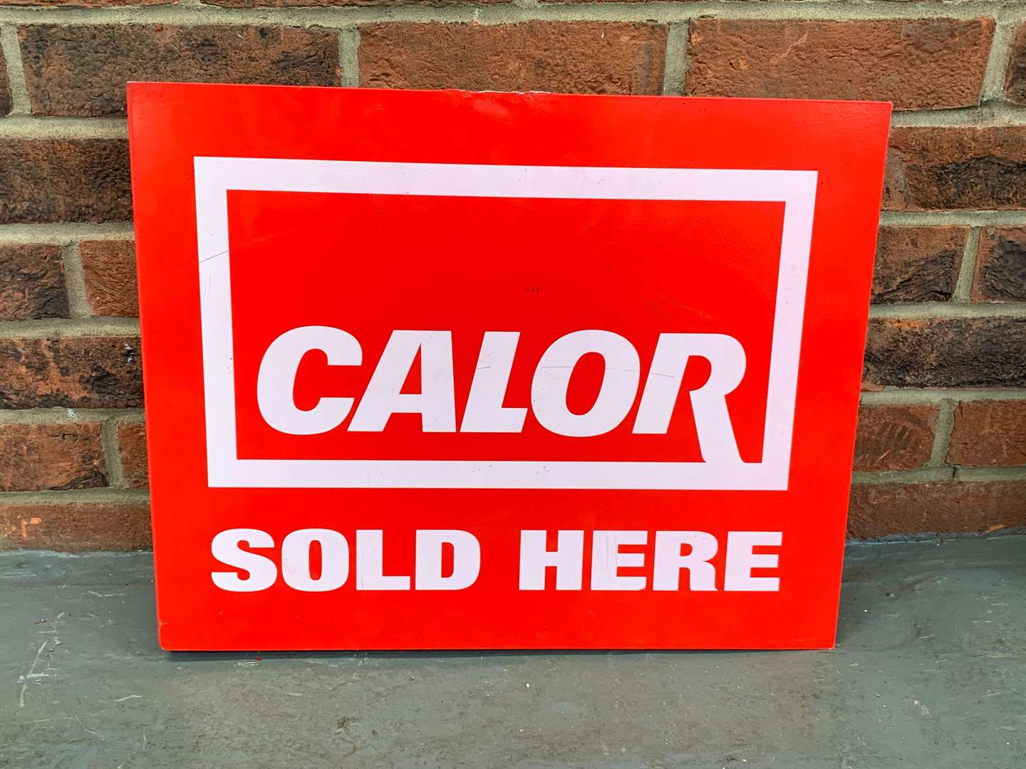 <p>Aluminium Calor Gas Sold Here Flange Sign</p>