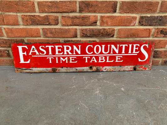 Enamel Eastern Counties Time Table Sign Saturday 10th & Sunday 11th