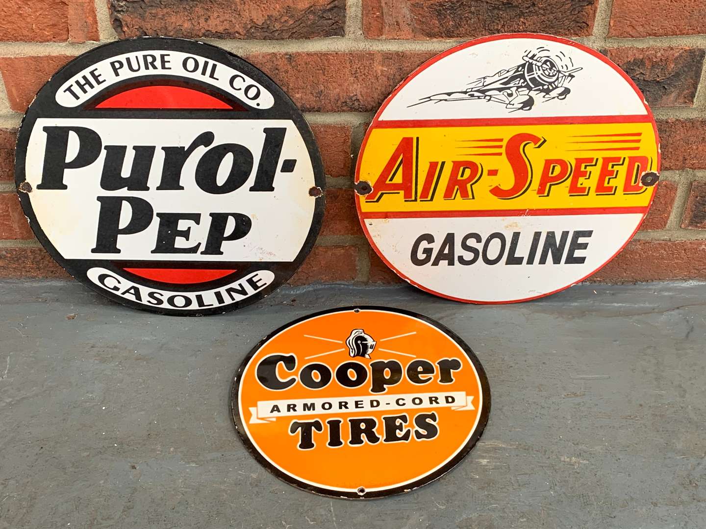 <p>Three Small Enamel Circular Signs&nbsp;</p>