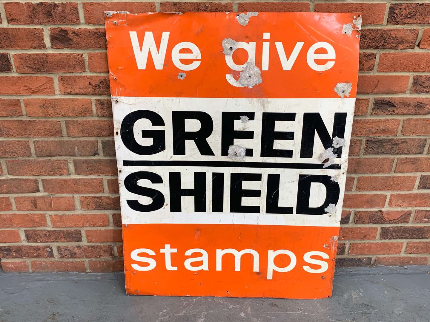 <p>Aluminium “We Give Green Shield Stamps” Sign</p>