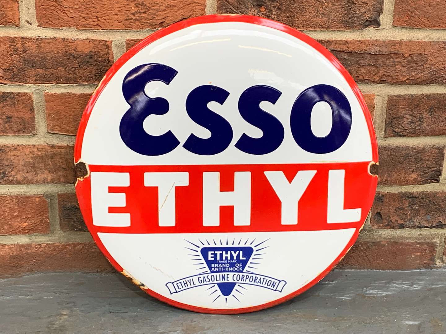 <p>Enamel Esso Ethyl Convex Circular Sign</p>