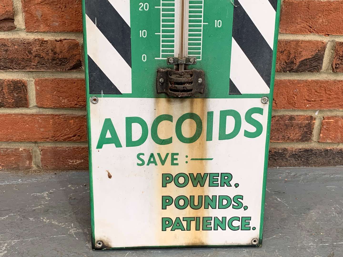 <p>Enamel Duckhams Acoids Thermometer Sign</p>