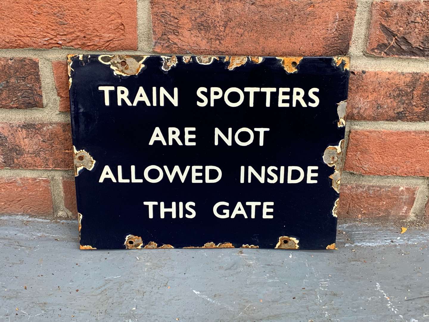 <p>Enamel “Train Spotters Are Not Allowed at This Gate” Sign</p>